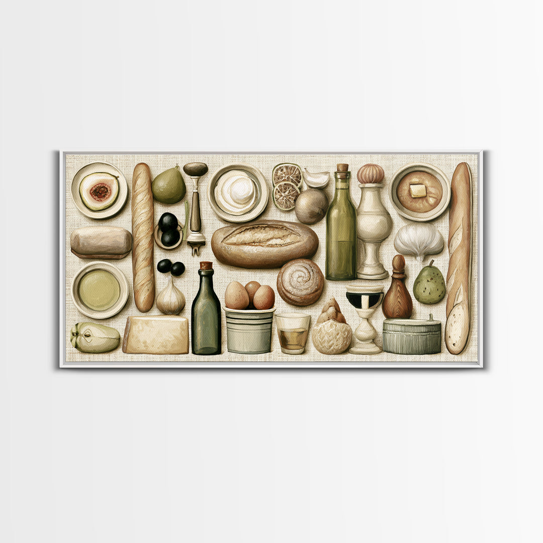 French Bistro Food Illustration Without Text Canvas Print, Dining Room Art, Art Print, Dining Room Decor, Fine Art, Dining, DRA-2x1-54