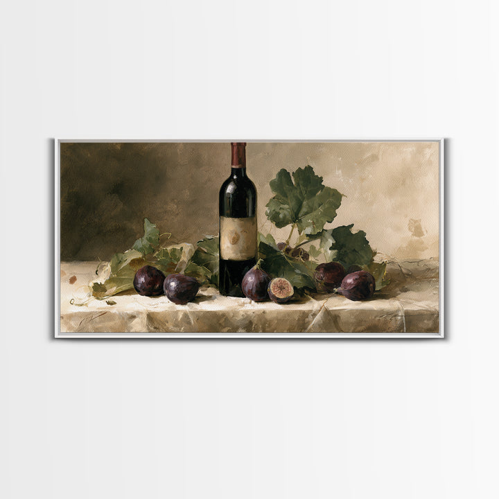 Wine Bottle and Figs on a Linen Canvas Print, Dining Room Art, Bedroom Wall Art, Dining Room Decor, Fine Art, Dining, DRA-2x1-71