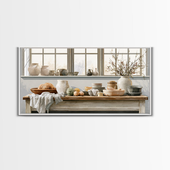 Sunlit Farmhouse Table Objects Without Room View Framed Canvas Print, Dining Room Art, Print, Dining Room Decor, Dining, DRA-2x1-85