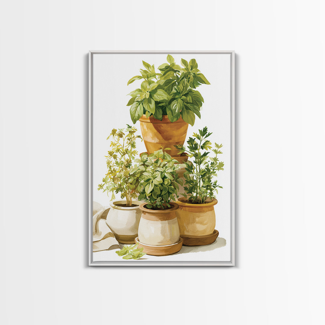 Modern Kitchen Herbs Framed Canvas Print, Dining Room Art, Textured Painting, Dining Room Decor, Abstract Art, Dining, DRA-2x3-17