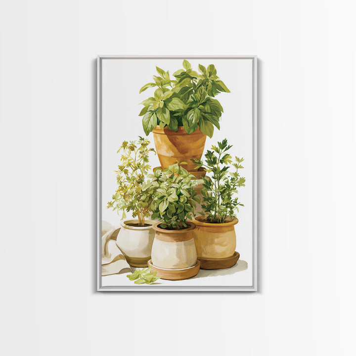 Modern Kitchen Herbs Framed Canvas Print, Dining Room Art, Textured Painting, Dining Room Decor, Abstract Art, Dining, DRA-2x3-17