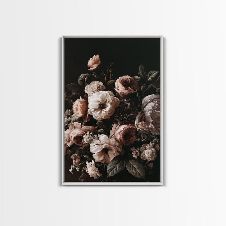 Moody Dark Background Bouquet for Formal Dining Canvas Print, Dining Room Art, 3 Piece Wall Art, Dining Room Decor, Dining, DRA-2x3-19