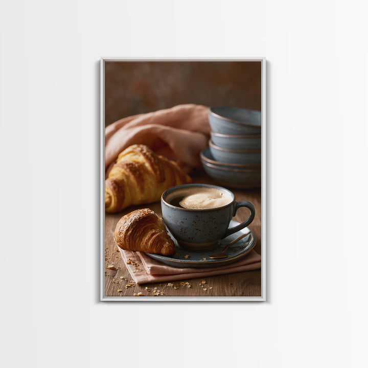 Coffee and Pastry Scene for Breakfast Nook Framed Canvas Print, Dining Room Art, Statement Artwork, Dining Room Decor, Dining, DRA-2x3-22