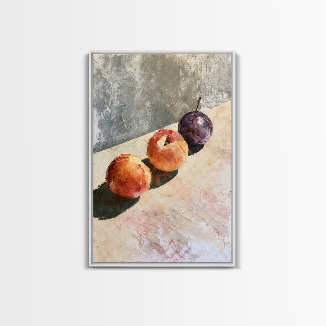 Peach and Plum Still Life Framed Canvas Print, Dining Room Art, Large Wall Art, Dining Room Decor, Dining, Watercolor Painting, DRA-2x3-28