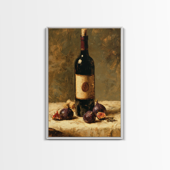 Wine Bottle and Figs on a Linen Canvas Print, Dining Room Art, Gallery Decor, Dining Room Decor, Abstract Art, Dining, DRA-2x3-35