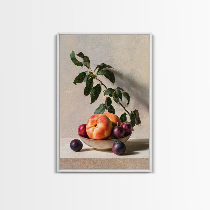 Peach and Plum Still Life Framed Canvas Print, Dining Room Art, Kitchen Prints, Dining Room Decor, Fine Art, Dining, Art Print, DRA-2x3-4