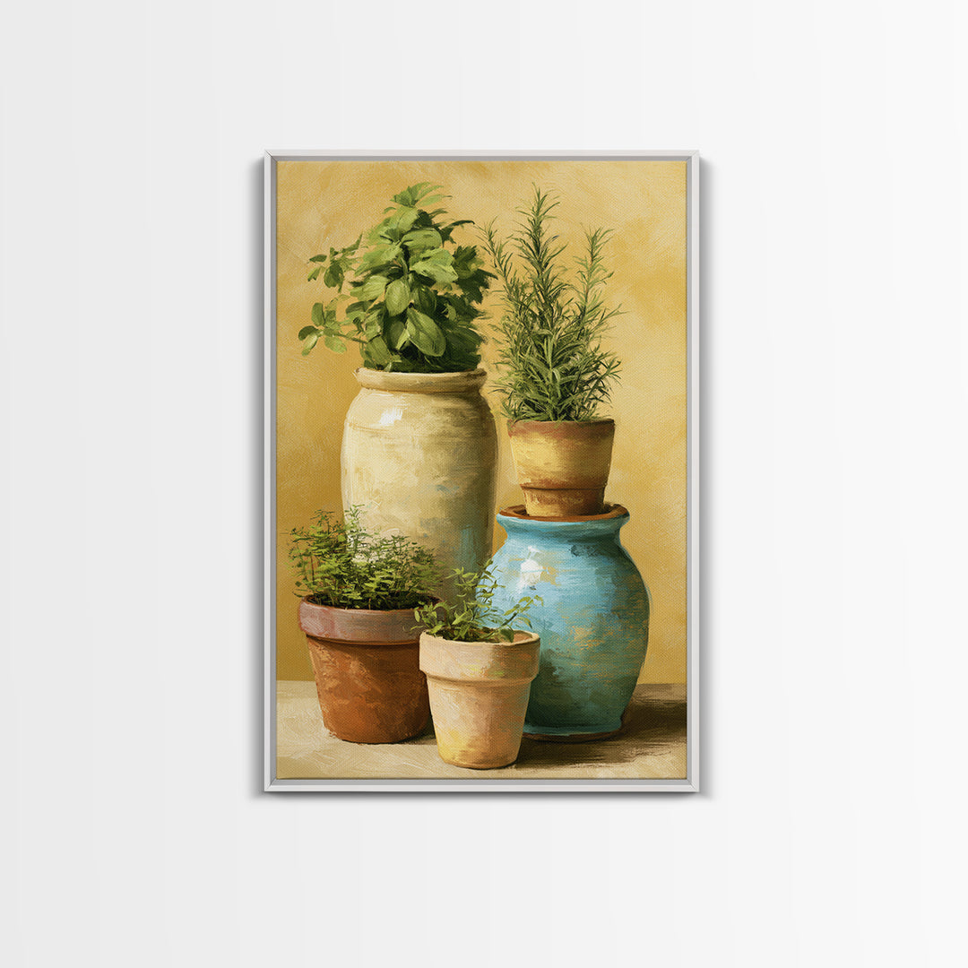 Modern Kitchen Herbs Framed Canvas Print, Dining Room Art, Textured Painting, Dining Room Decor, Abstract Art, Dining, DRA-2x3-41