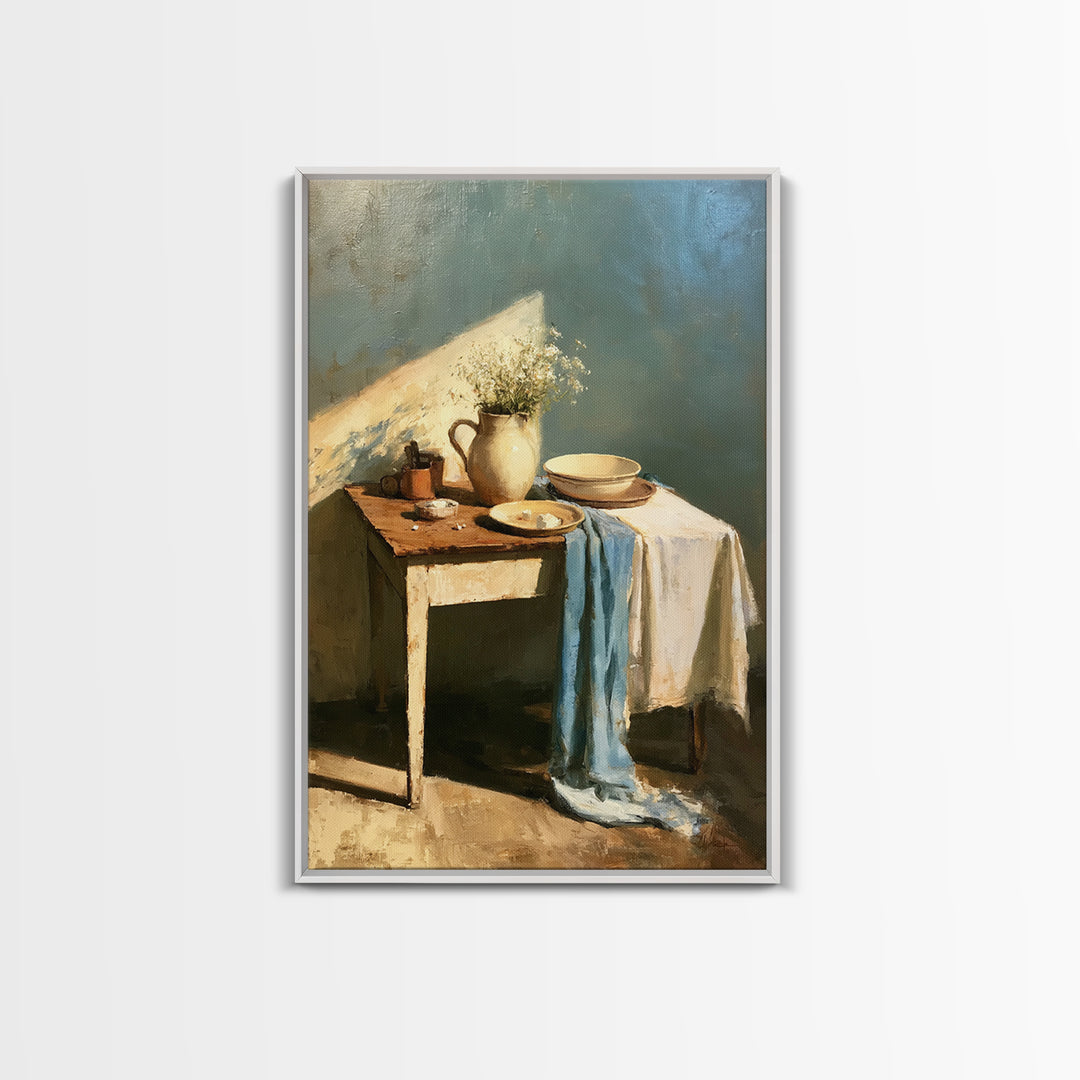 Sunlit Farmhouse Table Objects Without Room View Canvas Print, Dining Room Art, Minimalist Decor, Dining Room Decor, Dining, DRA-2x3-49