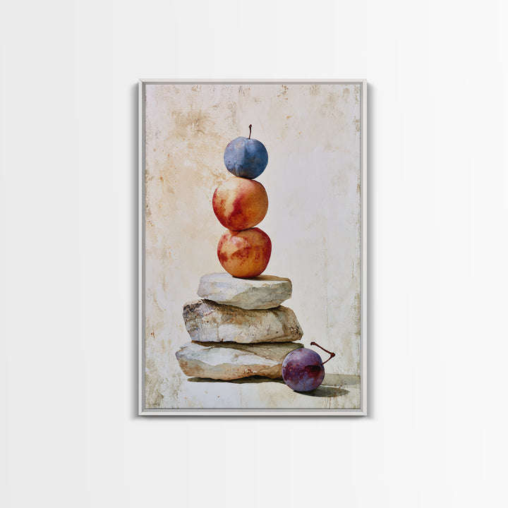 Peach and Plum Still Life Framed Canvas Print, Dining Room Art, Trendy Wall Art, Dining Room Decor, Fine Art, Dining, DRA-2x3-52