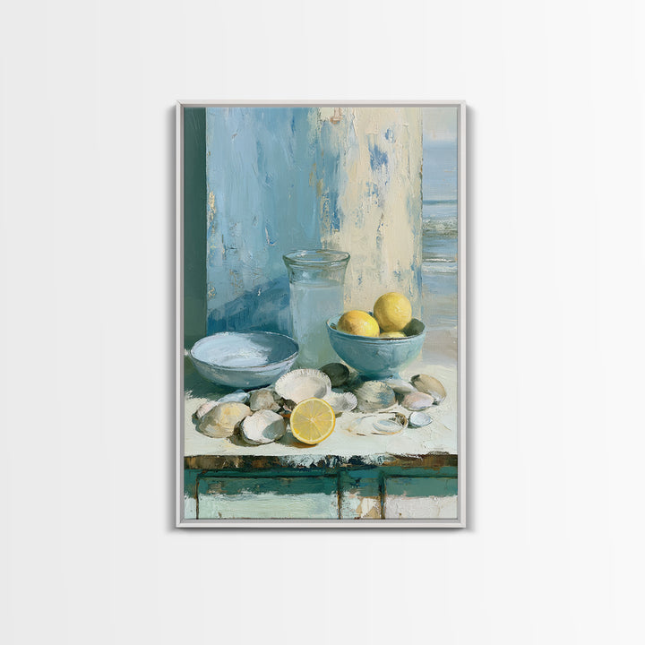 Shellfish and Lemon Still Life Canvas Print, Dining Room Art, Neutral Decor, Dining Room Decor, Oil Painting, Dining, DRA-2x3-72