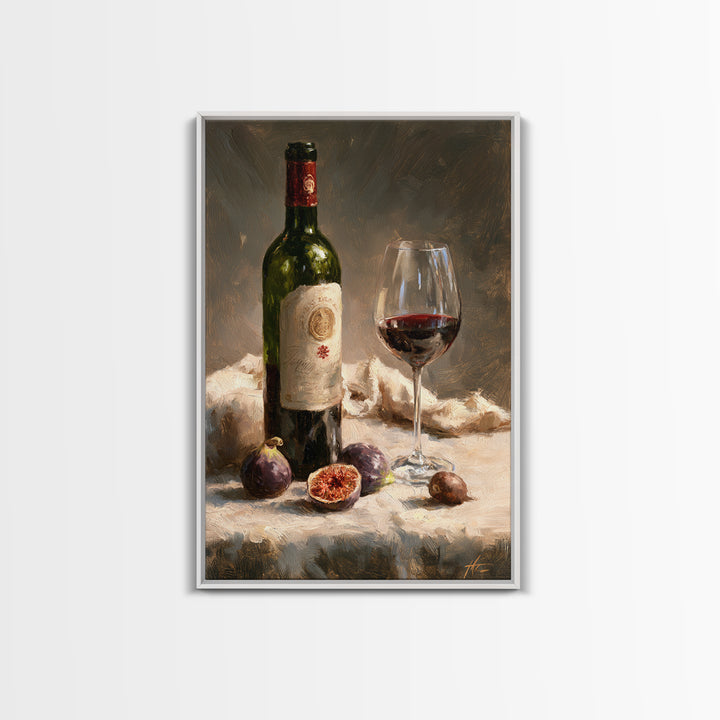 Wine Bottle and Figs on a Linen Framed Canvas Print, Dining Room Art, Print, Dining Room Decor, Dining, Living Room Decor, DRA-2x3-83