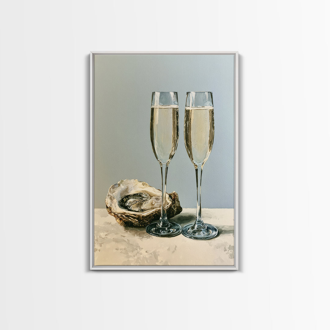 Elegant Oyster and Champagne Still Life Framed Canvas Print, Dining Room Art, Printable Wall Art, Dining Room Decor, Dining, DRA-2x3-87