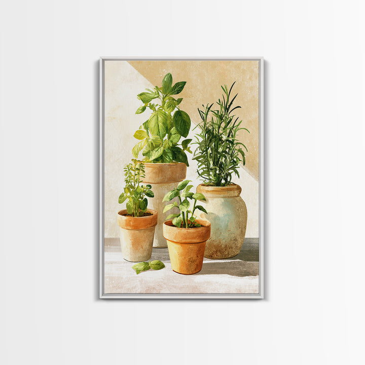 Modern Kitchen Herbs Framed Canvas Print, Dining Room Art, Canvas Art, Dining Room Decor, Watercolor Art, Dining, DRA-2x3-89