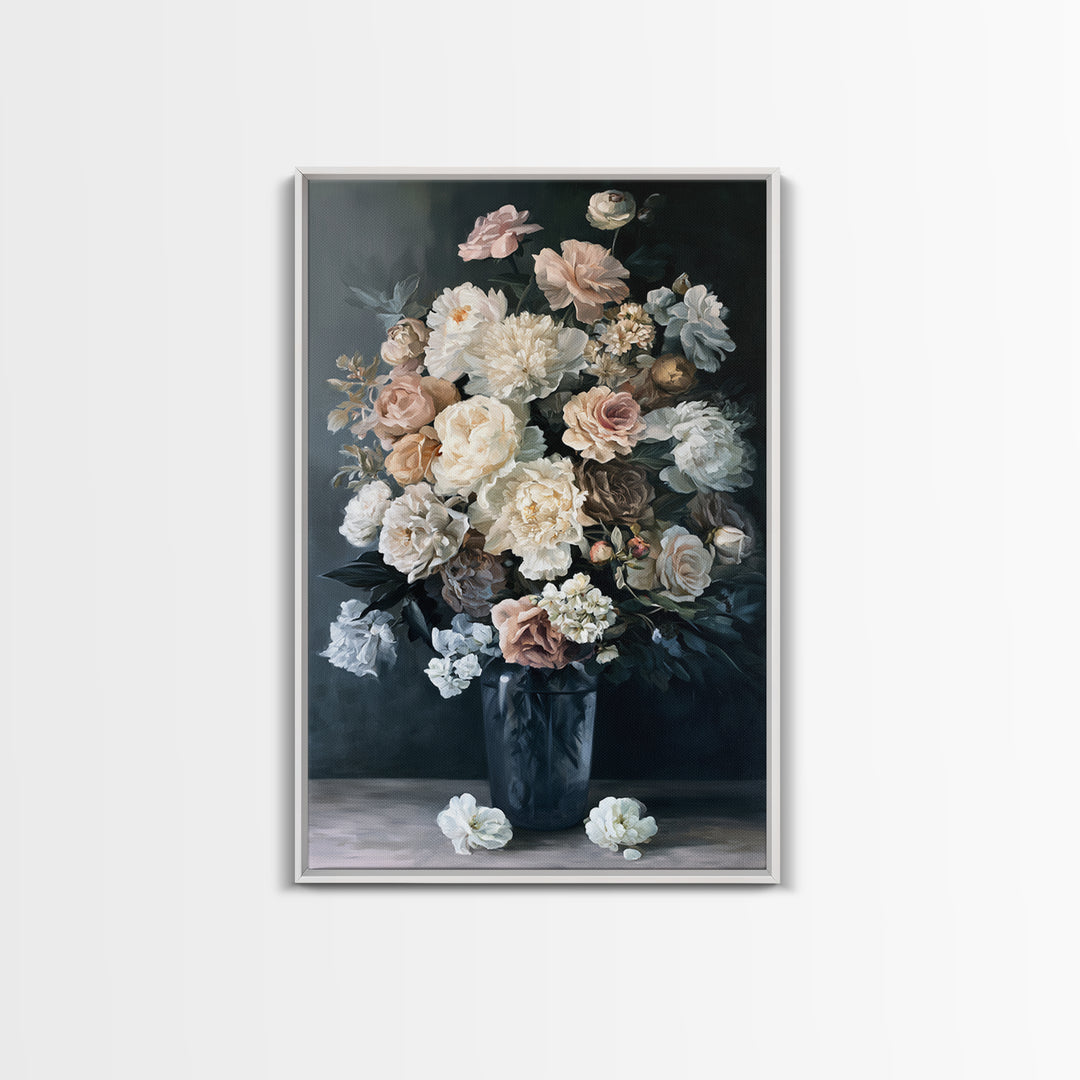 Moody Dark Background Bouquet for Formal Dining Canvas Print, Dining Room Art, Large Wall Art, Dining Room Decor, Dining, DRA-2x3-91