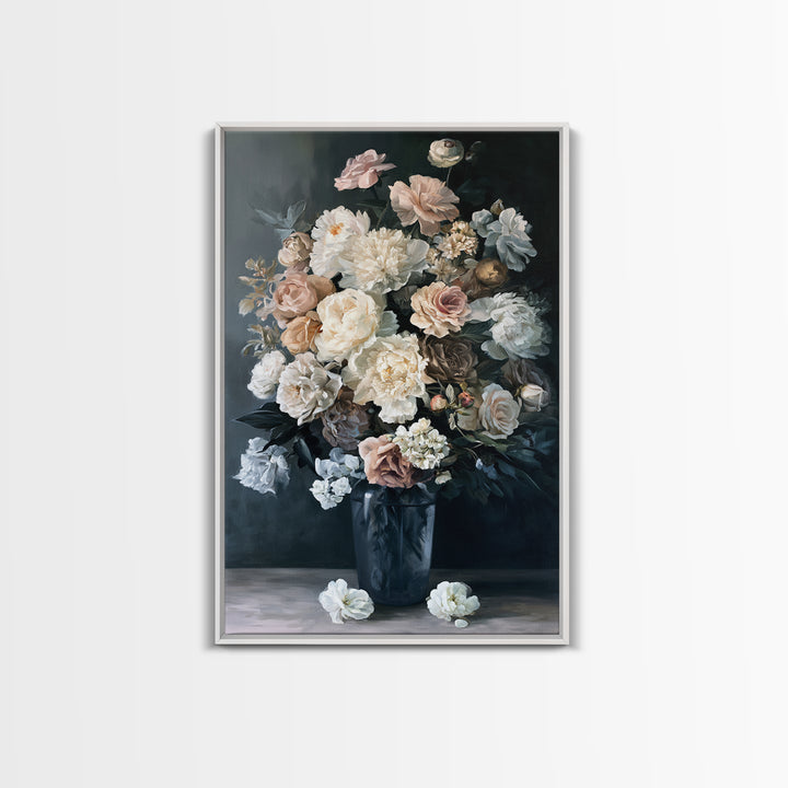 Moody Dark Background Bouquet for Formal Dining Canvas Print, Dining Room Art, Large Wall Art, Dining Room Decor, Dining, DRA-2x3-91