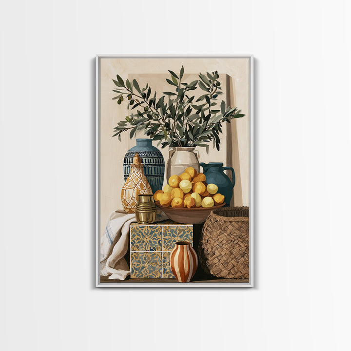 Mediterranean Olive Branch and Citrus Arrangement Canvas Print, Dining Room Art, 3 Piece Wall Art, Dining Room Decor, Dining, DRA-2x3-92