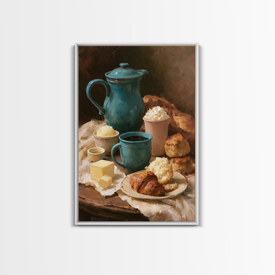 Coffee and Pastry Scene for Breakfast Nook Framed Canvas Print, Dining Room Art, Fall Decor, Dining Room Decor, Dining, DRA-2x3-94