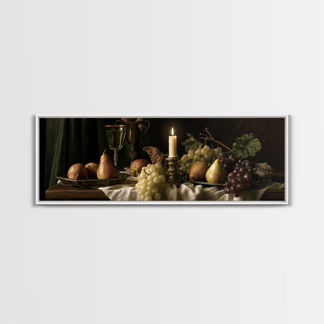 Classical Fruit Still Life Framed Canvas Print, Dining Room Art, Kitchen Wall Art, Dining Room Decor, Fine Art, Dining, DRA-3x1-17