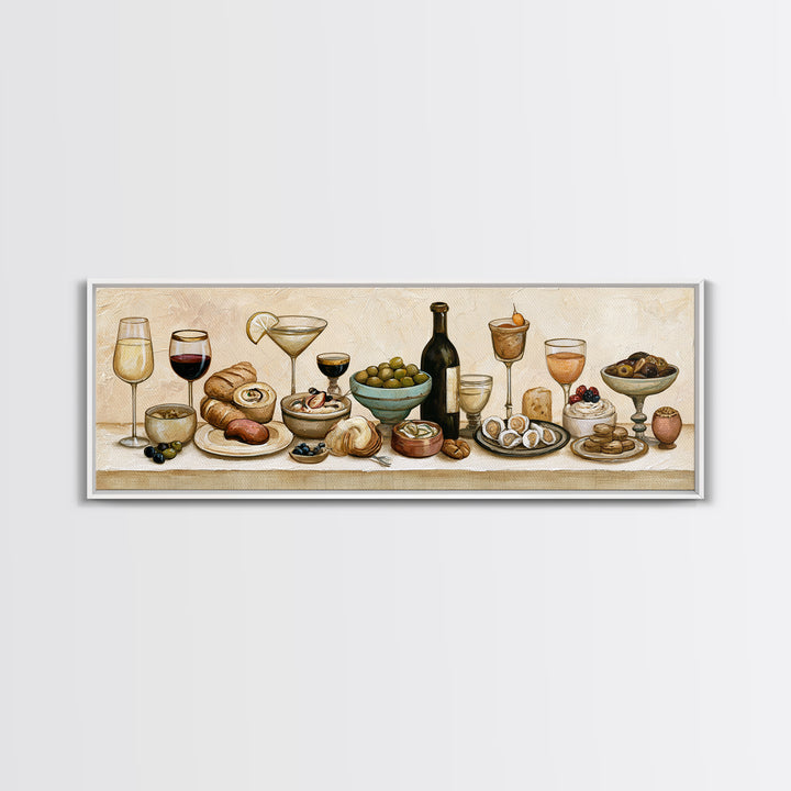 French Bistro Food Illustration Without Text Canvas Print, Dining Room Art, Canvas Wall Art, Dining Room Decor, Watercolor Art, DRA-3x1-26