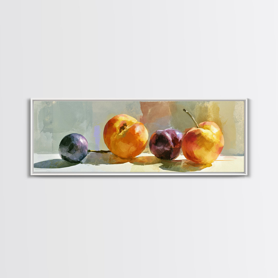 Peach and Plum Still Life Canvas Print, Dining Room Art, Food Art, Dining Room Decor, Fine Art, Dining, Textured Painting, DRA-3x1-36