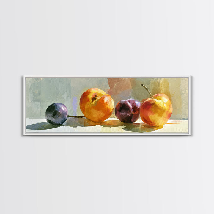 Peach and Plum Still Life Canvas Print, Dining Room Art, Food Art, Dining Room Decor, Fine Art, Dining, Textured Painting, DRA-3x1-36