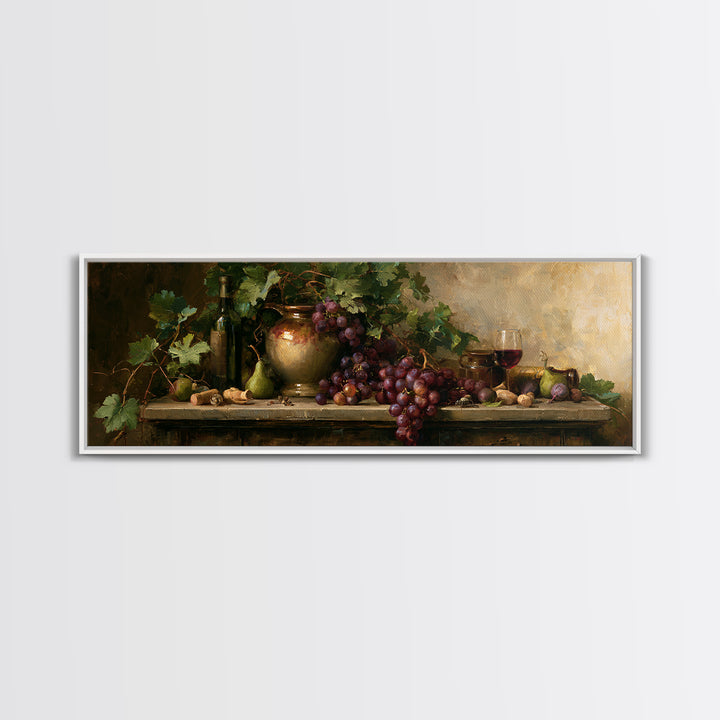 Botanical Grapevine with Leaves and Fruit Framed Canvas Print, Dining Room Art, Kitchen Decor, Dining Room Decor, DRA-3x1-37