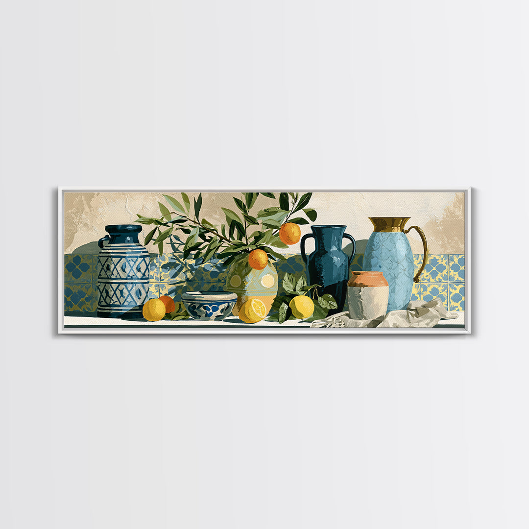 Mediterranean Olive Branch and Citrus Arrangement Canvas Print, Dining Room Art, 3 Piece Wall Art, Dining Room Decor, Dining, DRA-3x1-4