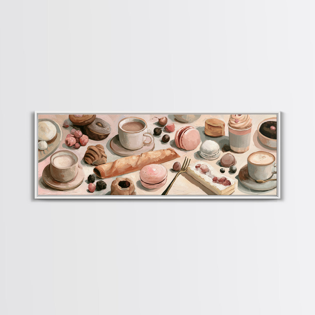 French Bistro Food Illustration Without Text Canvas Print, Dining Room Art, Canvas Wall Art, Dining Room Decor, Watercolor Art, DRA-3x1-50