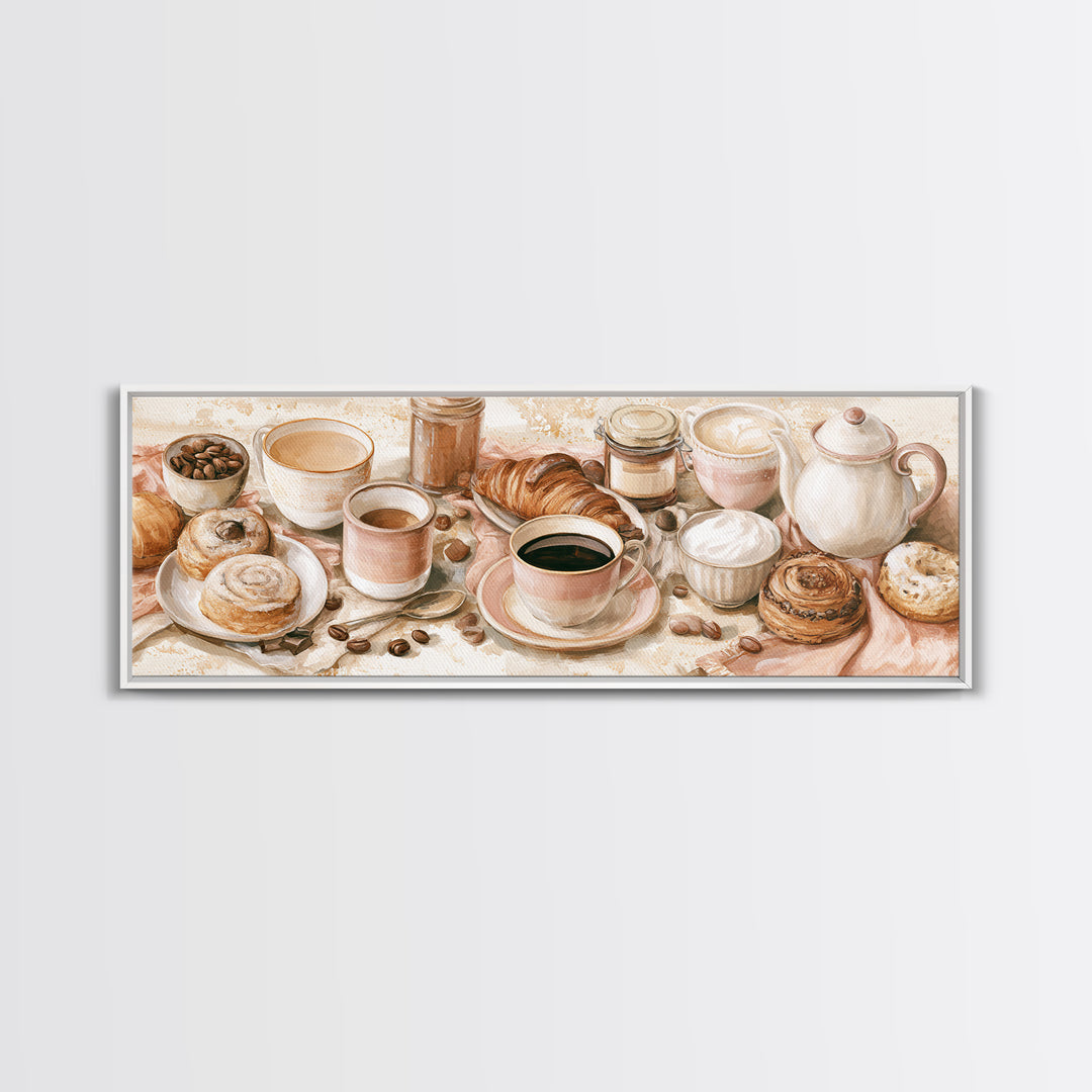 Coffee and Pastry Scene for Breakfast Nook Canvas Print, Dining Room Art, Modern Wall Art, Dining Room Decor, Fine Art, Dining, DRA-3x1-54
