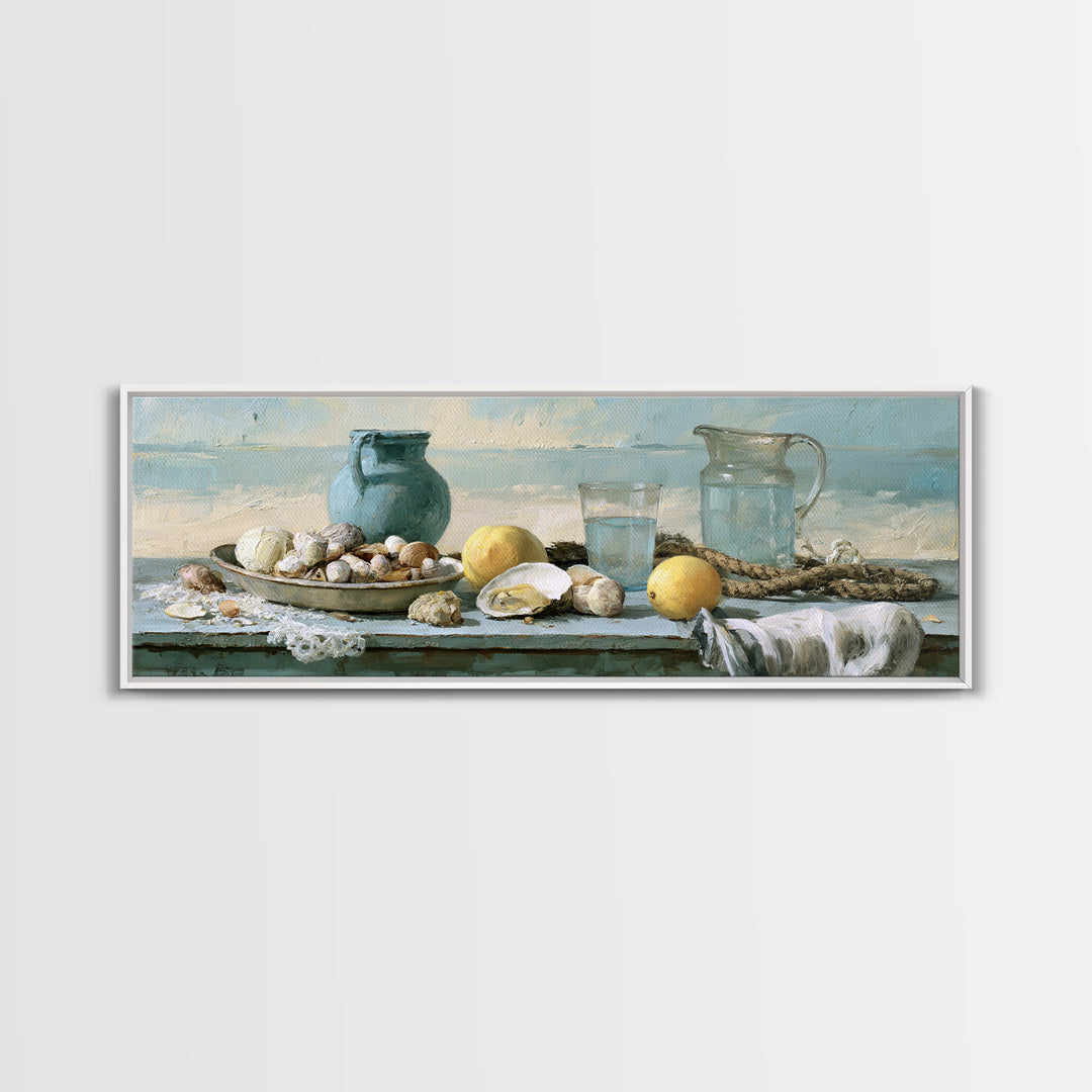 Shellfish and Lemon Still Life Framed Canvas Print, Dining Room Art, Art Print, Dining Room Decor, Dining, Abstract Art, DRA-3x1-56