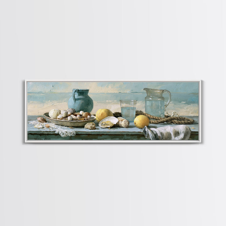 Shellfish and Lemon Still Life Framed Canvas Print, Dining Room Art, Art Print, Dining Room Decor, Dining, Abstract Art, DRA-3x1-56