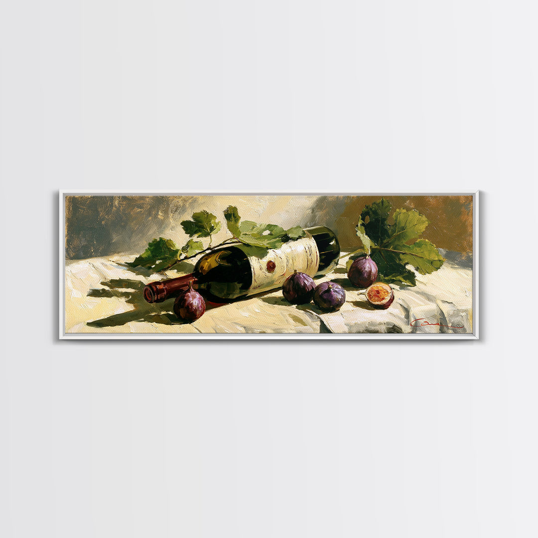 Wine Bottle and Figs on a Linen Framed Canvas Print, Dining Room Art, Printable Wall Art, Dining Room Decor, Fine Art, Dining, DRA-3x1-67
