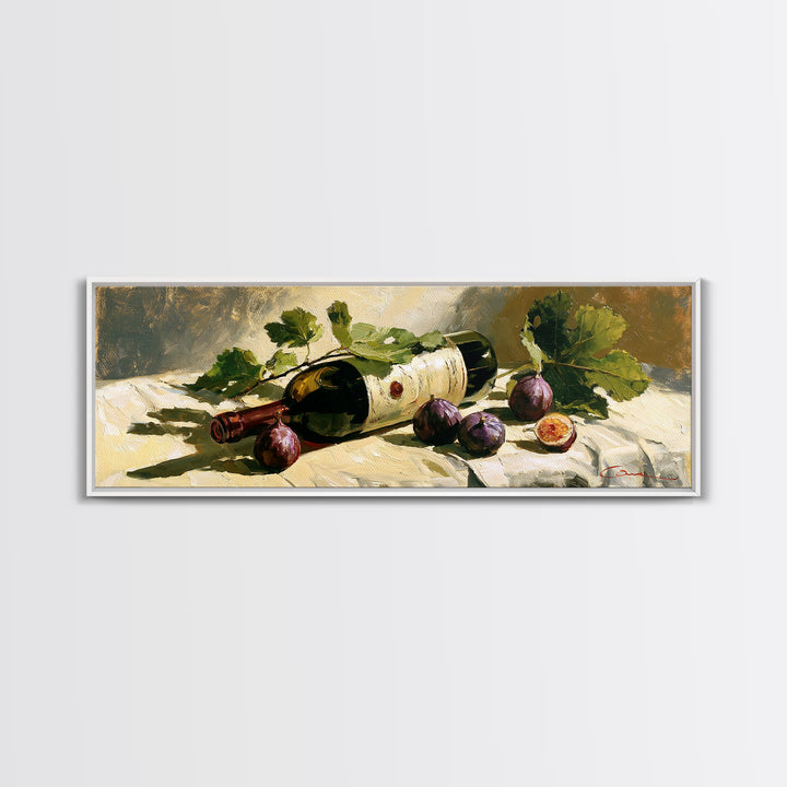 Wine Bottle and Figs on a Linen Framed Canvas Print, Dining Room Art, Printable Wall Art, Dining Room Decor, Fine Art, Dining, DRA-3x1-67