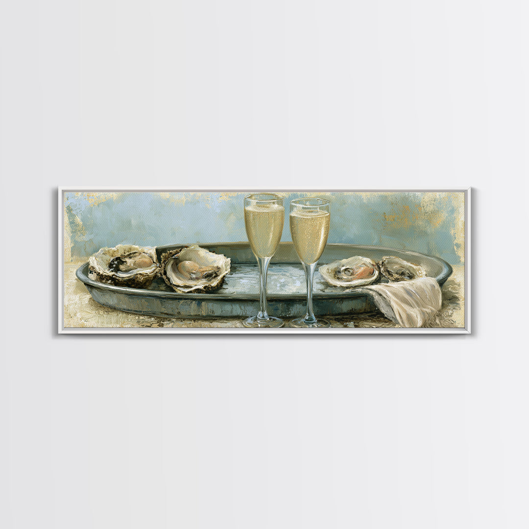 Elegant Oyster and Champagne Still Life Canvas Print, Dining Room Art, Large Wall Art, Dining Room Decor, Fine Art, Dining, DRA-3x1-71