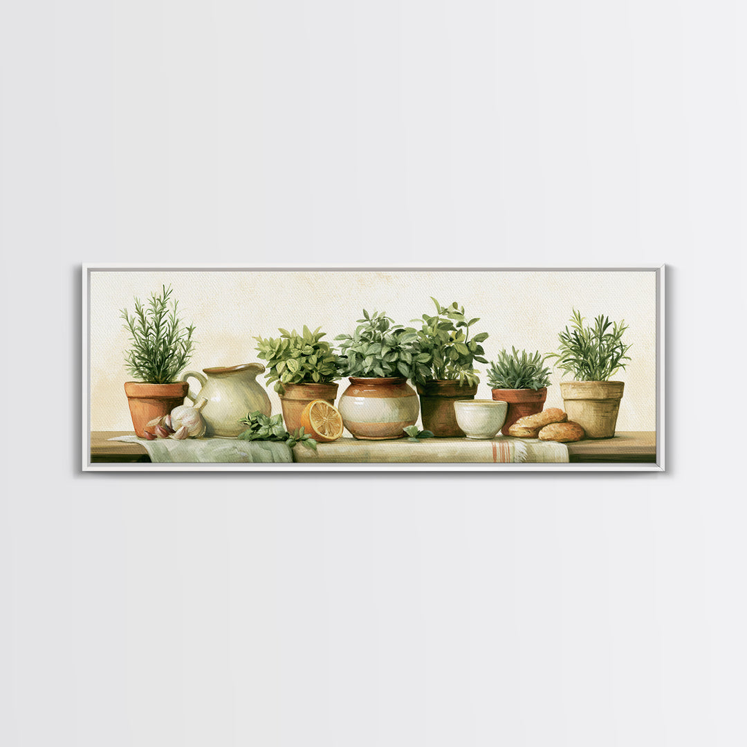 Modern Kitchen Herbs Framed Canvas Print, Dining Room Art, Modern Wall Art, Dining Room Decor, Fine Art, Dining, Gallery Decor, DRA-3x1-73