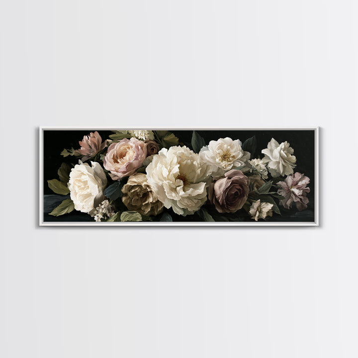 Moody Dark Background Bouquet for Formal Dining Canvas Print, Dining Room Art, Canvas Wall Art, Dining Room Decor, Dining, DRA-3x1-75