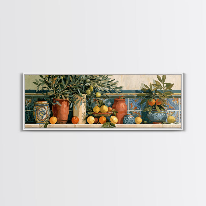 Mediterranean Olive Branch and Citrus Arrangement Canvas Print, Dining Room Art, Contemporary Art, Dining Room Decor, Dining, DRA-3x1-76