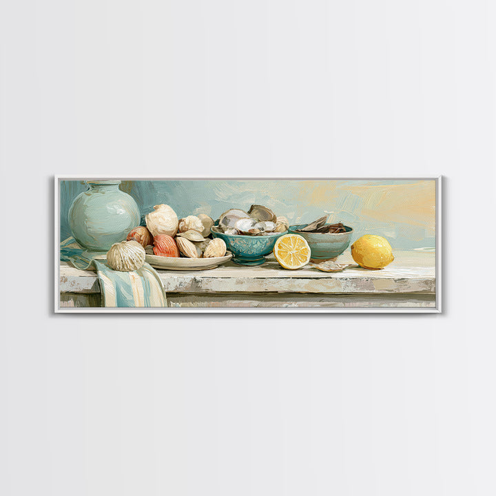 Shellfish and Lemon Still Life Canvas Print, Dining Room Art, Wall Art, Dining Room Decor, Fine Art, Dining, Printable Art, DRA-3x1-80