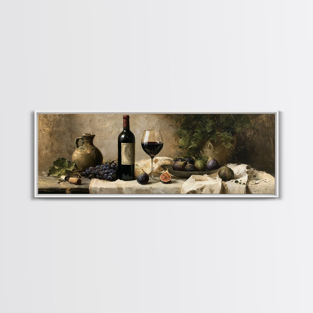 Wine Bottle and Figs on a Linen Canvas Print, Dining Room Art, Dining Room Wall Art, Dining Room Decor, Abstract Art, Dining, DRA-3x1-91