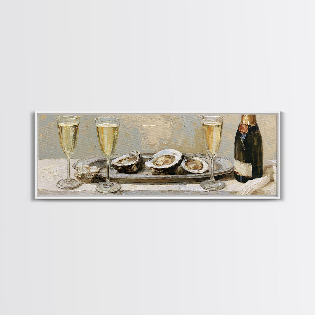 Elegant Oyster and Champagne Still Life Canvas Print, Dining Room Art, Gallery Decor, Dining Room Decor, Oil Painting, Dining, DRA-3x1-95