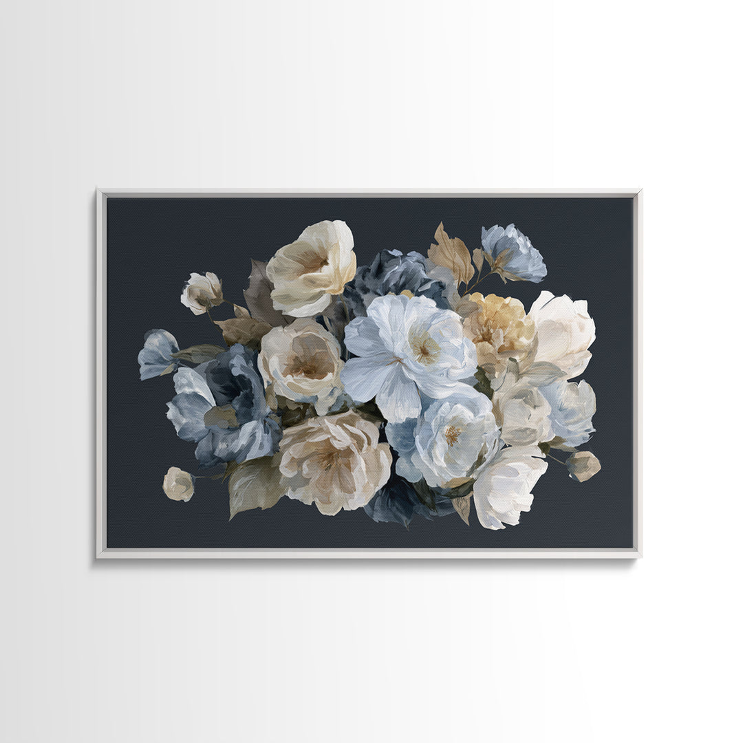 Moody Dark Background Bouquet for Formal Dining Canvas Print, Dining Room Art, Minimalist Decor, Dining Room Decor, Dining, DRA-3x2-15