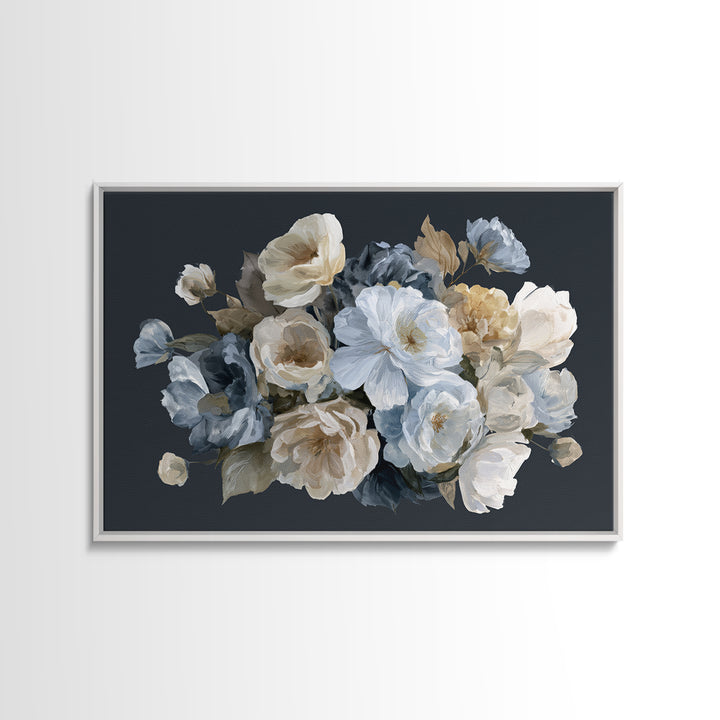 Moody Dark Background Bouquet for Formal Dining Canvas Print, Dining Room Art, Minimalist Decor, Dining Room Decor, Dining, DRA-3x2-15
