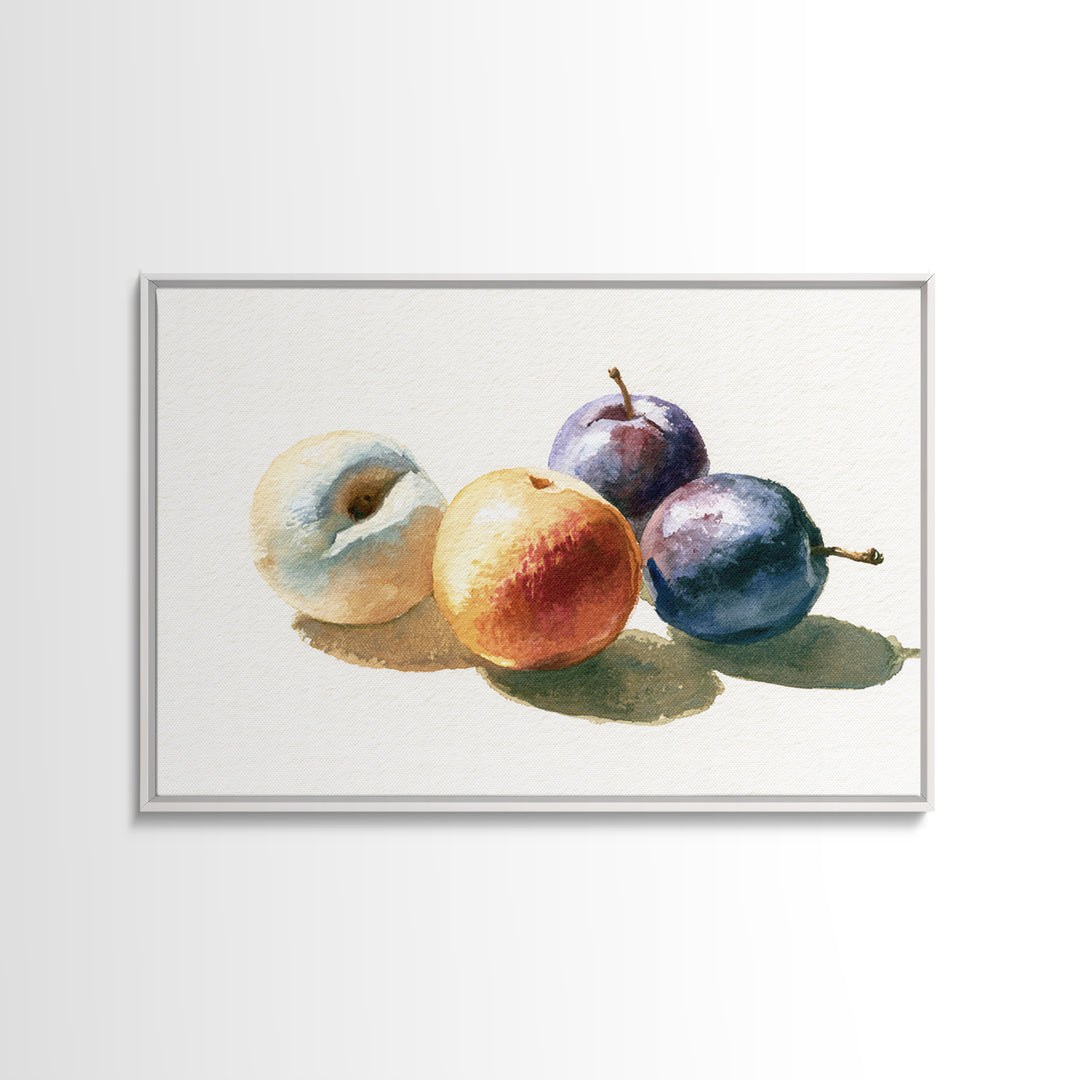 Peach and Plum Still Life Framed Canvas Print, Dining Room Art, Canvas Wall Art, Dining Room Decor, Fine Art, Dining, DRA-3x2-24