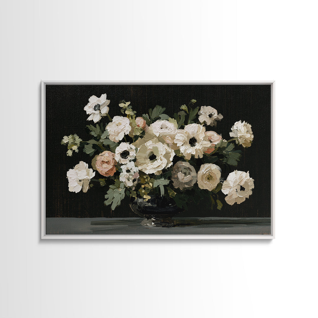 Moody Dark Background Bouquet for Formal Dining Canvas Print, Dining Room Art, 3 Piece Wall Art, Dining Room Decor, Dining, DRA-3x2-39