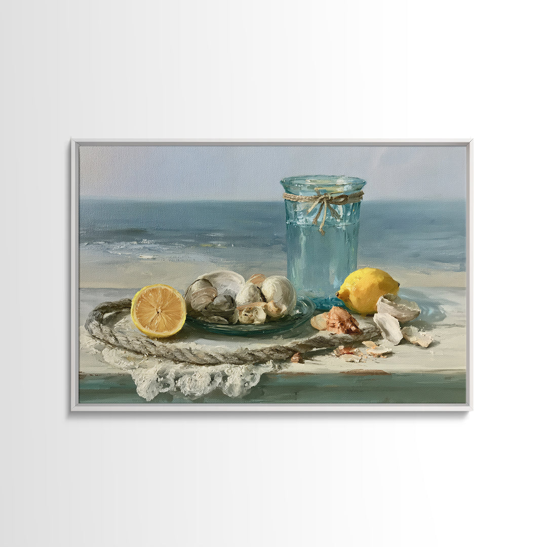 Shellfish and Lemon Still Life Canvas Print, Dining Room Art, Kitchen Wall Art, Dining Room Decor, Watercolor Art, Dining, DRA-3x2-44