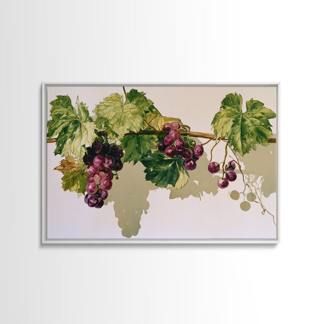 Botanical Grapevine with Leaves and Fruit Canvas Print, Dining Room Art, Abstract Wall Art, Dining Room Decor, Oil Painting, DRA-3x2-49