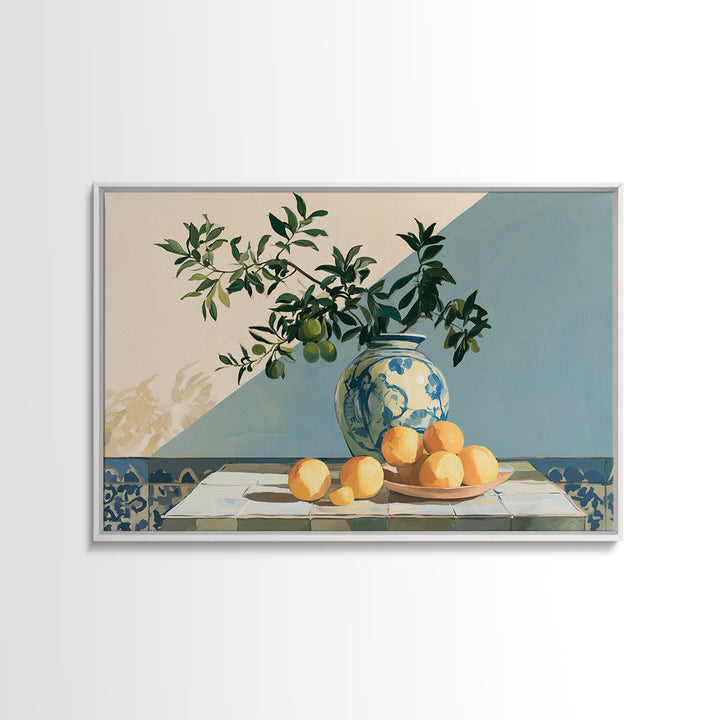 Mediterranean Olive Branch and Citrus Arrangement Canvas Print, Dining Room Art, 3 Piece Wall Art, Dining Room Decor, Dining, DRA-3x2-64