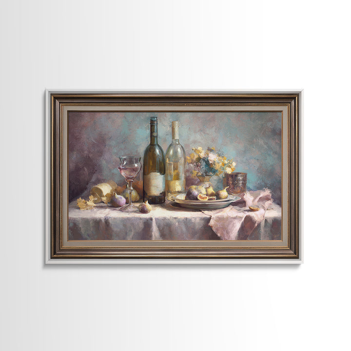 Wine Bottle and Figs on a Linen Framed Canvas Print, Dining Room Art, Statement Artwork, Dining Room Decor, Fine Art, Dining, DRA-3x2-7