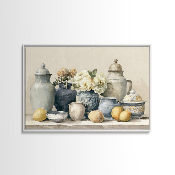 Classic Dutch Feast Arrangement Framed Canvas Print, Dining Room Art, Abstract Art, Dining Room Decor, Watercolor Art, Dining, DRA-3x2-71