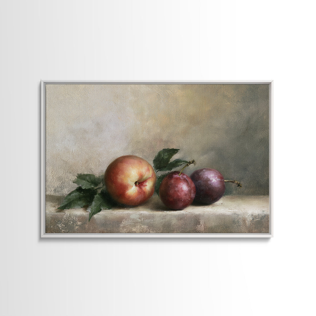Peach and Plum Still Life Canvas Print, Dining Room Art, Kitchen Wall Decor, Dining Room Decor, Dining, Statement Artwork, DRA-3x2-72